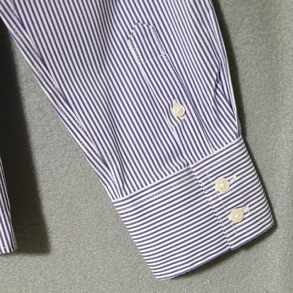 LIZ CLAIBORNE Career Wrinkle Free Blue & White Striped Long Sleeve Blouse Size L - Picture 10 of 13